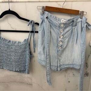 Light Blue Button-Up Shorts and Smocked Top Set